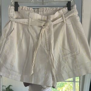 LOFT Cream High-Waist Paperbag Shorts with Yellow Stitching